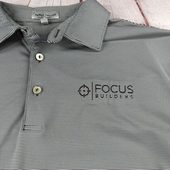 Peter Millar Summer Comfort Gray Polo Shirt Sz L Logo - Picture 3 of 8